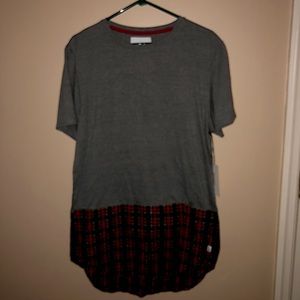 Layered Gray Red Mega Shirt Plaid Hem Tunic NWT XL